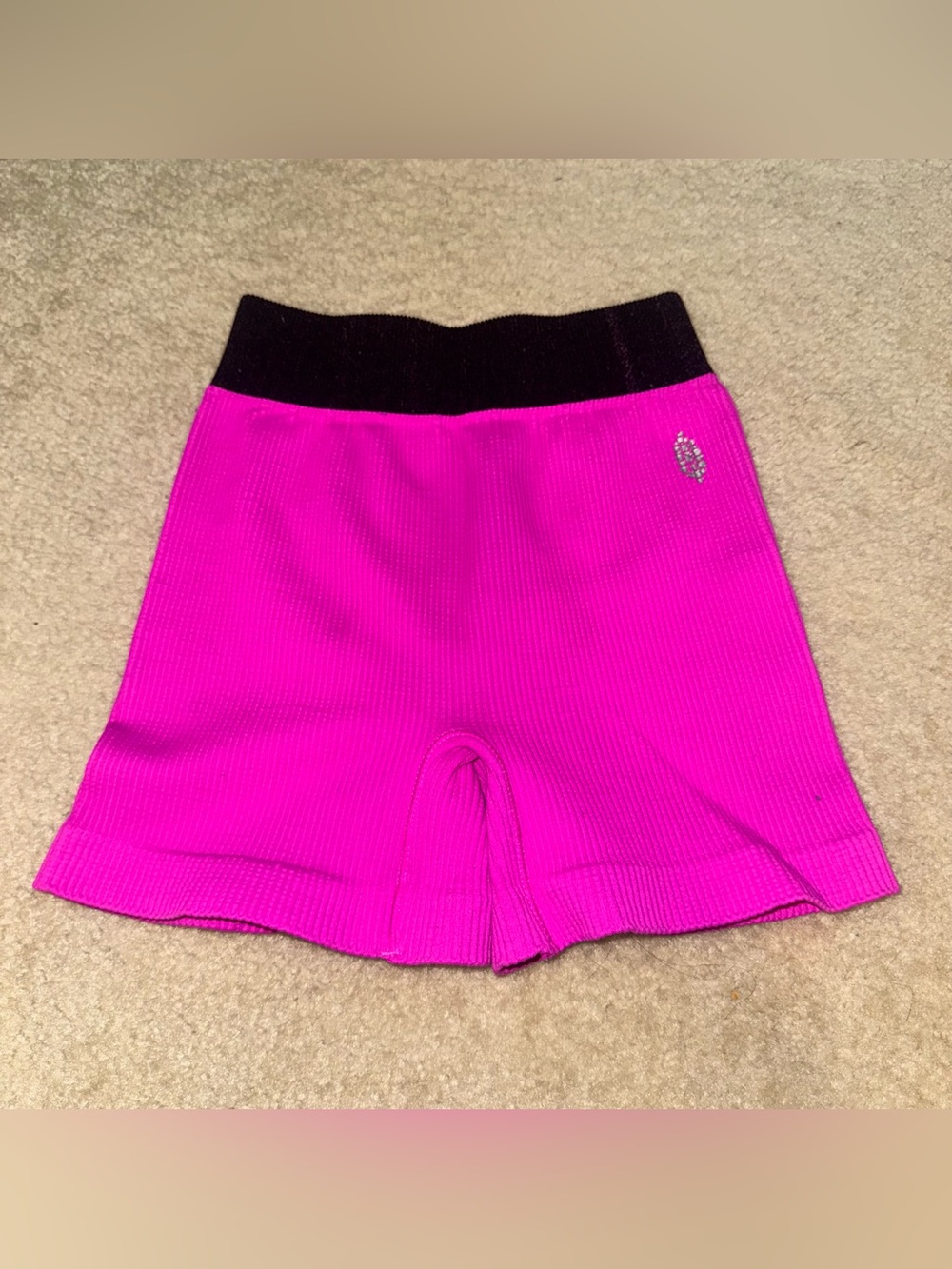FP Movement Bike Shorts - Pink Rose Neon Pink Ribbed Shorts with Black Waistband